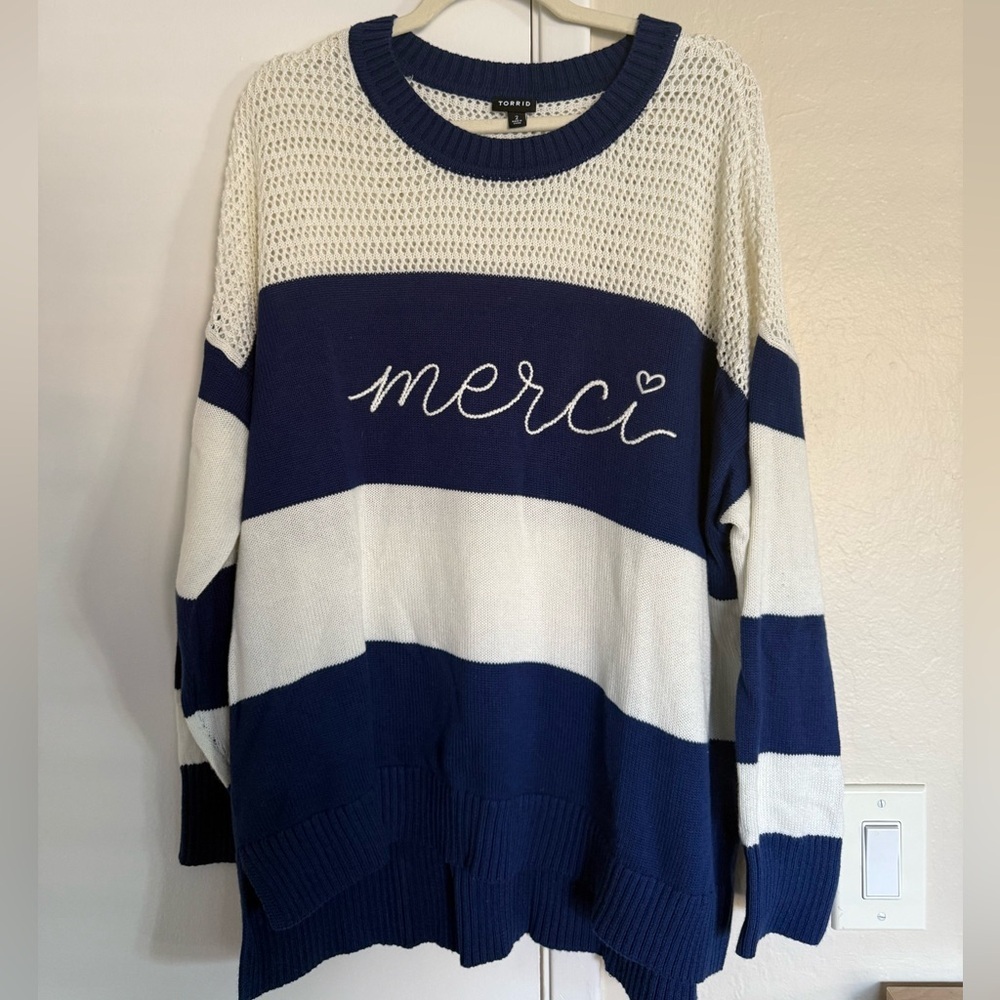 Torrid Navy and White Merci Sweater - Picture 2 of 5